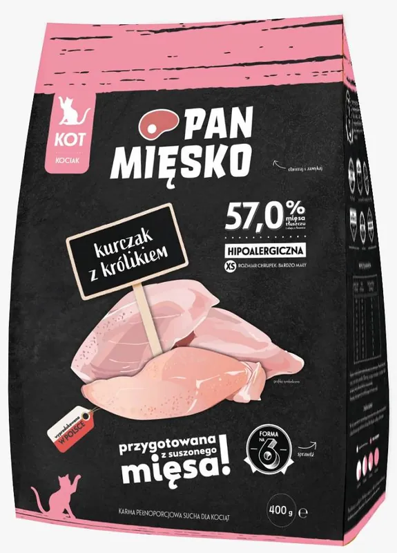 Pan Mięsko Kitten Kurczak z królikiem Sucha Karma dla kociąt op. 400g Tylko dziś