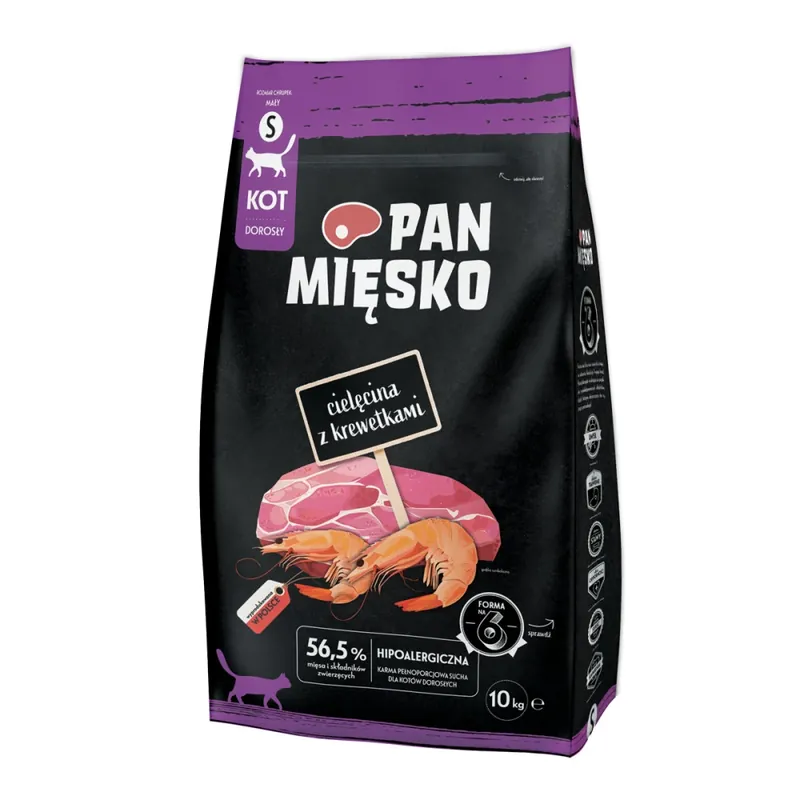 Bestseller Pan Mięsko karma sucha dla kota Cielęcina z krewetkami S 1,6 kg