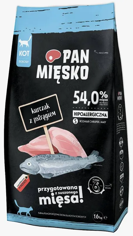 Wyjątkowa oferta Pan Mięsko Kurczak z pstrągiem Sucha Karma dla kota op. 1.6kg