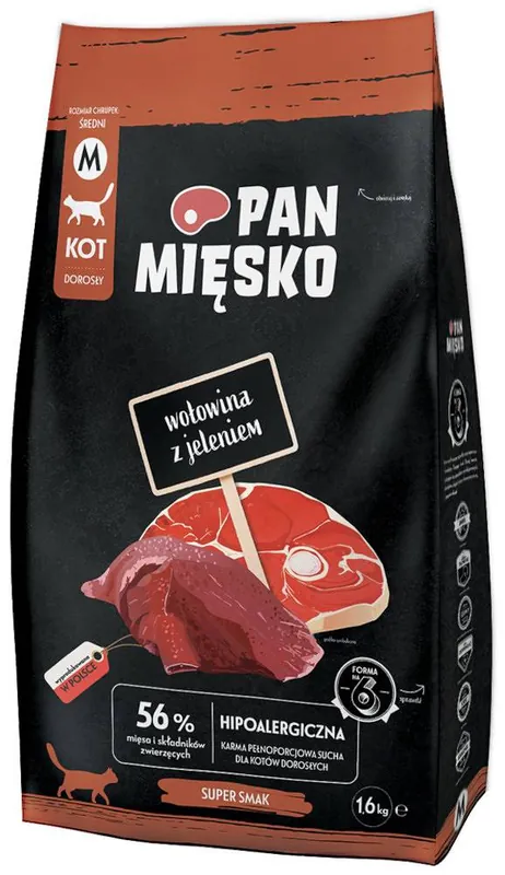 Bestseller Pan Mięsko Wołowina z jeleniem Sucha Karma dla kota op. 1.6kg