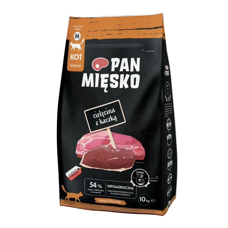 Nowość Karma sucha dla kota Pan Mięsko Cielęcina z kaczką M 5 kg