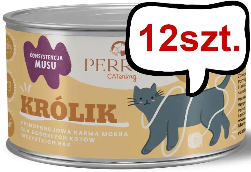 Cena promocyjna Perro CATering Królik Mokra Karma dla kota op. 185g Pakiet 12szt.