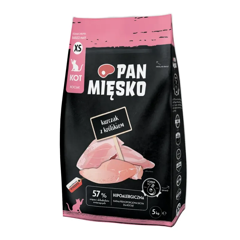 Bezpieczne zakupy Karma sucha dla kota Pan Mięsko Kurczak z królikiem XS 5 kg (kociak)