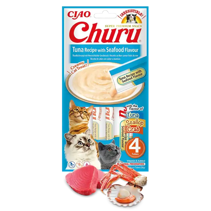 Nowość CIAO INABA CAT CHURU TUNA WITH SEAFOOD 56G