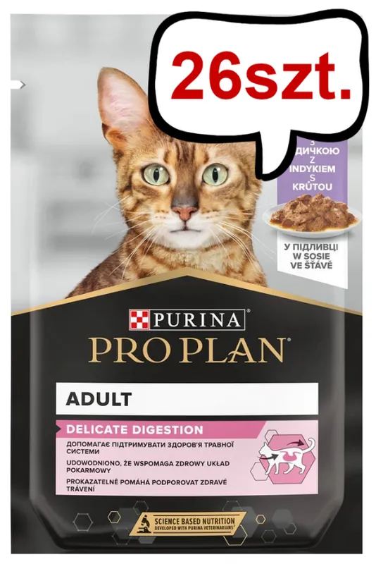 Ekspresowa dostawa Pro Plan Cat Delicate Adult Indyk Mokra Karma dla kota op. 85g Pakiet 26szt. (18+8 GRATIS)