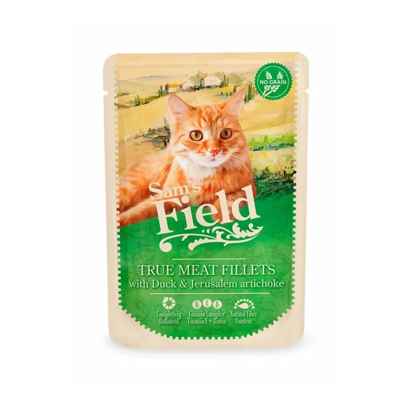 Ekspresowa dostawa Sam‘s Field True Meat Filet z kaczki z słonecznikiem bulwiastym 85 g (karma mokra dla kota)