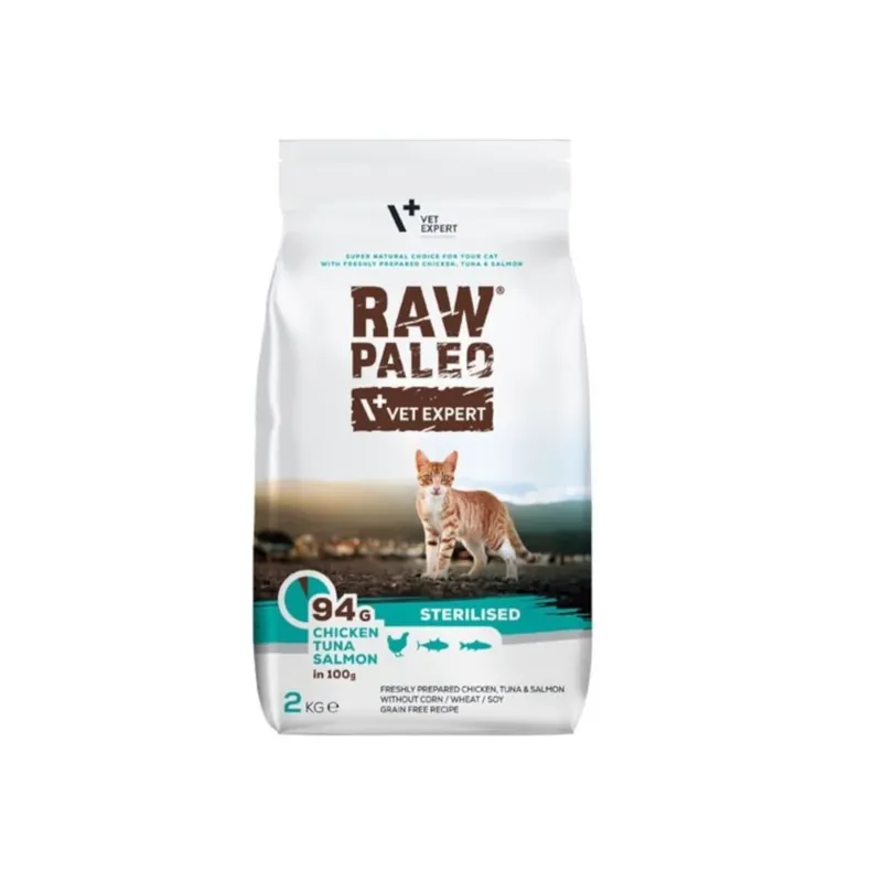 Raw Paleo Sterilised Cat - sucha karma z kurczakiem, tuńczykiem i łososiem 2kg Tylko do końca tygodnia