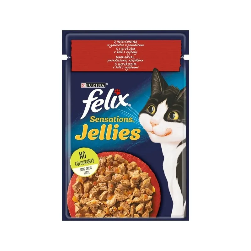 FELIX® Sensations® Jellies z Wołowiną w Galaretce z Pomidorami 85g Ostatnia szansa
