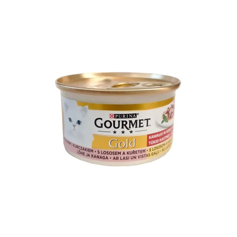 Gourmet® Gold z łososiem i kurczakiem w sosie 85 g (karma mokra dla kota) Popularny