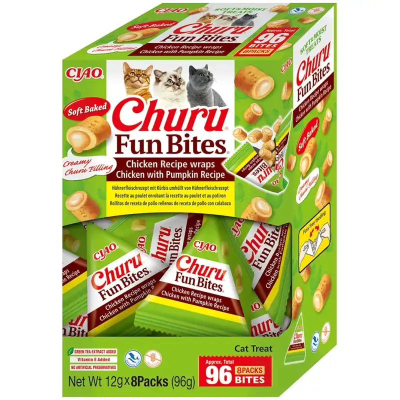 Inaba Cat Churu Fun Bites Chicken Recipe wraps Chicken with Pumpkin Recipe 8x12 g Premium