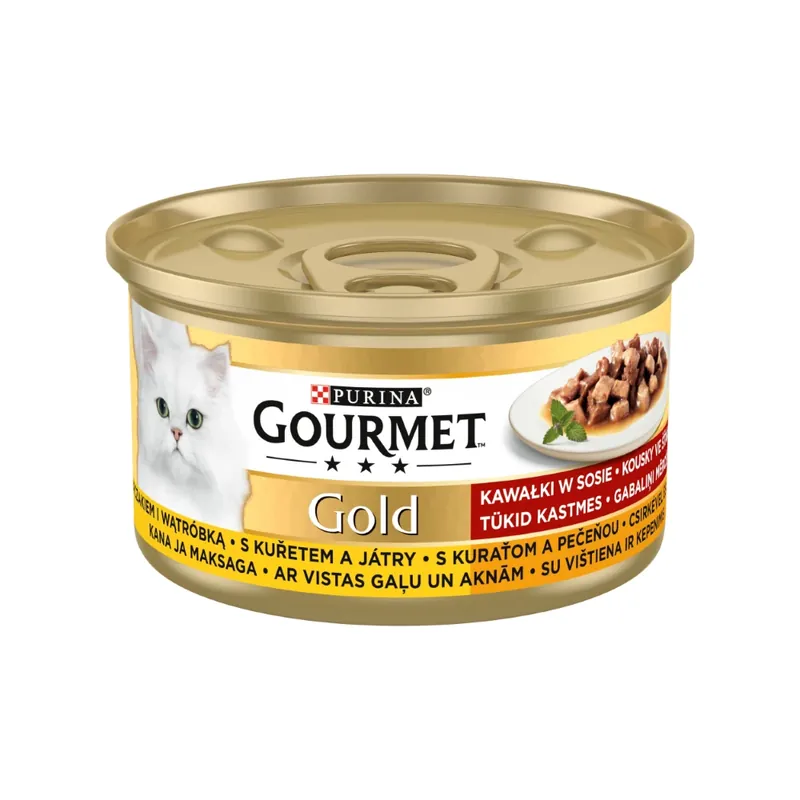 Wyprzedaż GOURMET® Gold z kurczakiem i wątróbką w sosie 85 g (karma mokra dla kota)