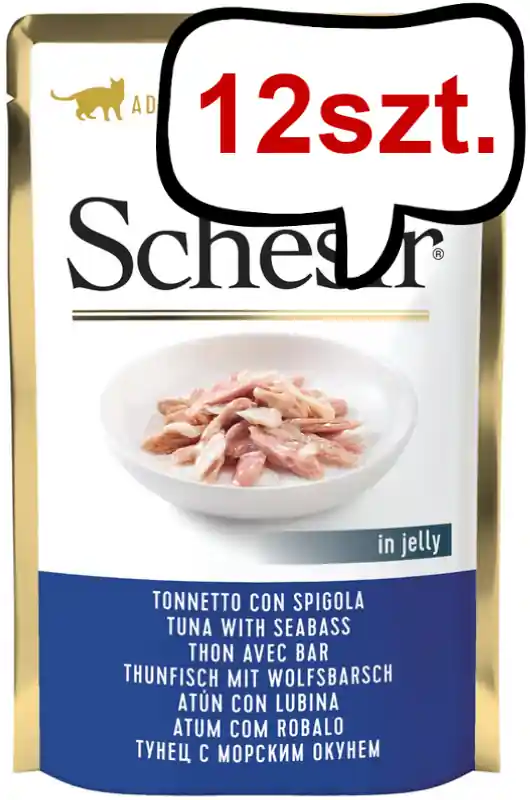 Ekspresowa dostawa Schesir Adult Tuna&Seabass in Jelly Mokra Karma dla kota op. 50g Pakiet 12szt.