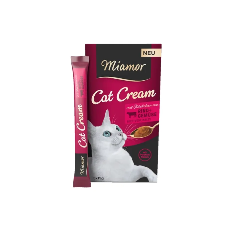 MIAMOR Cat Cream Pasta z wołowiną i warzywami 5x15g (przysmak dla kota) Tylko do końca tygodnia