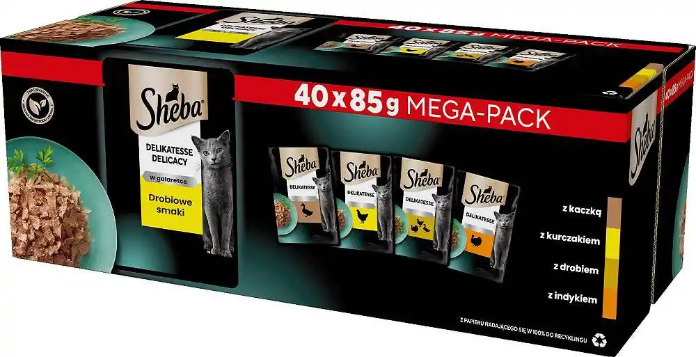 Sheba Delikatesse Delicacy Drobiowe Smaki w galaretce Mokra Karma dla kota op. 40x85g Do wyczerpania zapasów