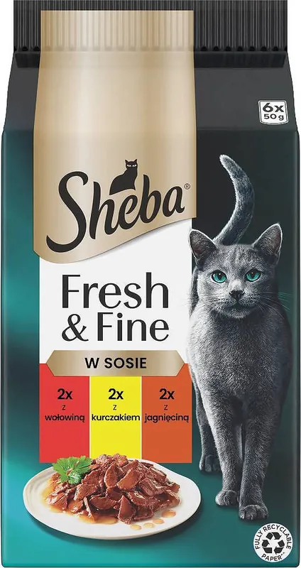 Sheba Fresh&Fine Jagnięcina, Wołowina i Kurczak w sosie Mokra karma dla kota op. 6x50g Zamów dziś
