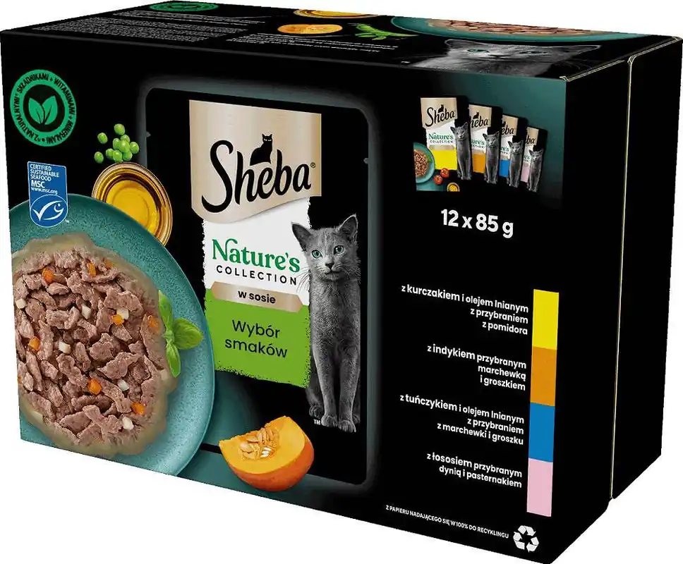 Sheba Nature‘s Collection Wybór smaków w sosie Adult Mokra Karma dla kota op. 12x85g Wysoka jakość