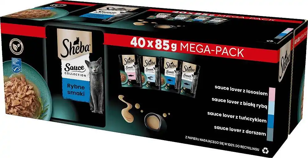 Nowy Sheba Sauce Collection Kolekcja Smaków Rybnych w sosie Mokra Karma dla kota op. 40x85g