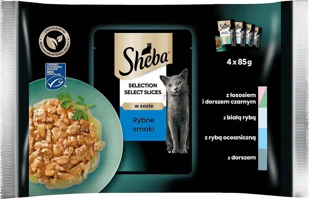Sheba Selection in Sauce Kolekcja Smaków Rybnych w sosie Mokra Karma dla kota op. 4x85g Bestseller