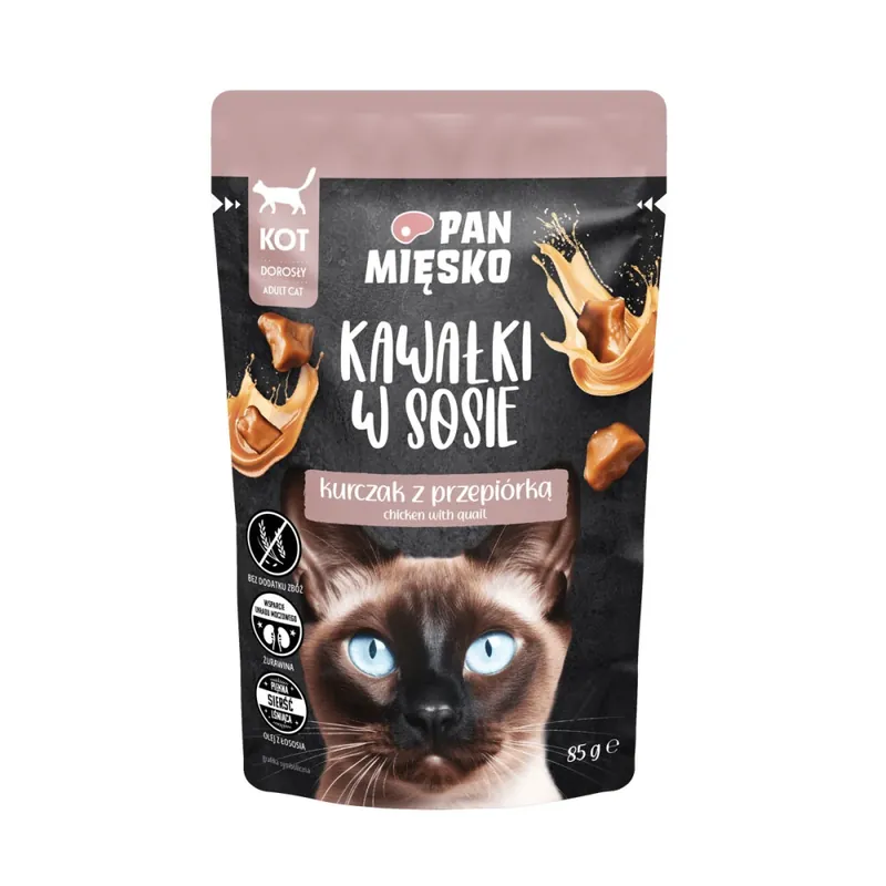 Tylko dziś Pan Mięsko Kawałki w sosie Kurczak z przepiórką (dorosły) 85 g (karma mokra dla kota)