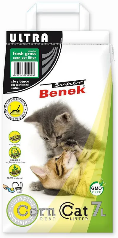 Super Benek Żwirek kukurydziany Corn Cat ULTRA Świeża Trawa dla kota poj. 7l Ostatnie sztuki