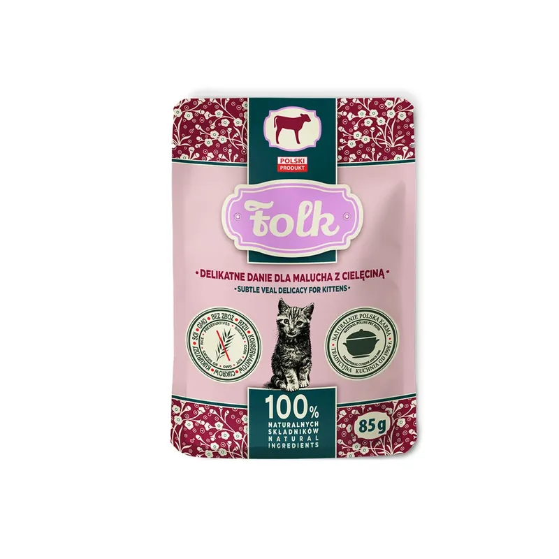 Ekspresowa dostawa Karma mokra dla kota FOLK Kitten Delikatne danie dla malucha z cielęciną saszetka 85 g