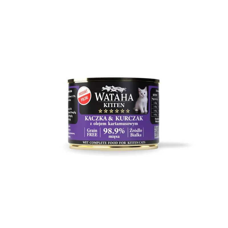 Oferta czasowa Wataha Hunt KITTEN kaczka, kurczak i olej kartamusowy 200g