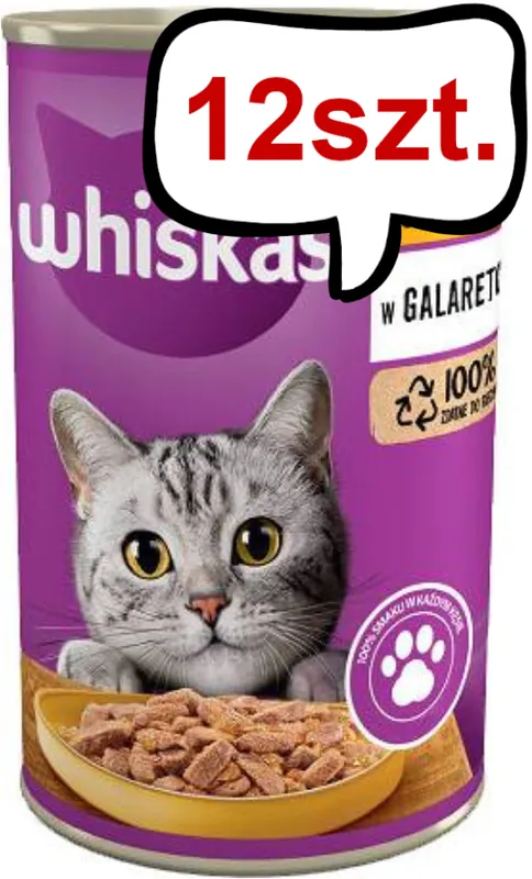 Do wyczerpania zapasów Whiskas Adult Kurczak w galaretce Mokra Karma dla kota op. 400g Pakiet 12szt.