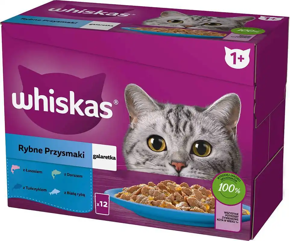 Ekspresowa dostawa Whiskas Adult Rybne Przysmaki w galaretce Mokra Karma dla kota op. 12x85g
