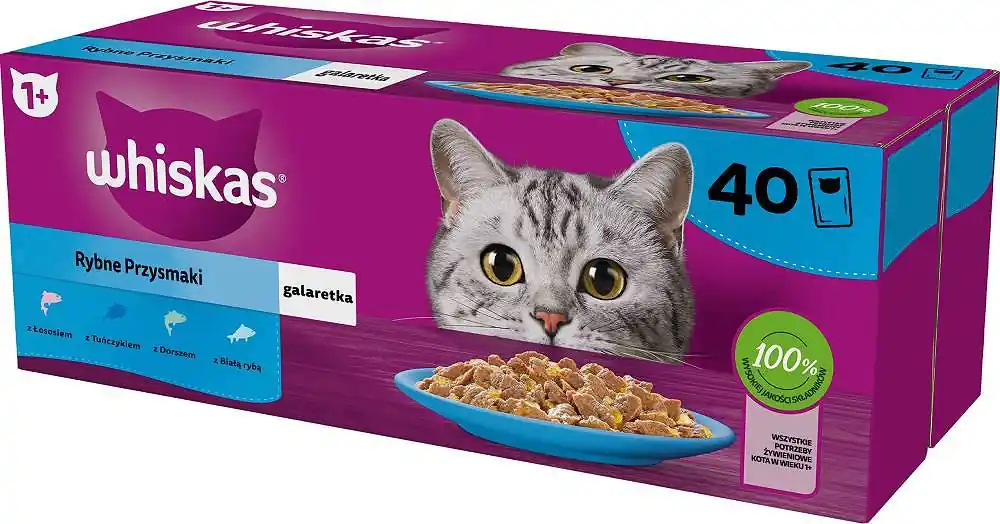 Oferta Whiskas Adult Rybne Przysmaki w galaretce Mokra Karma dla kota op. 40x85g