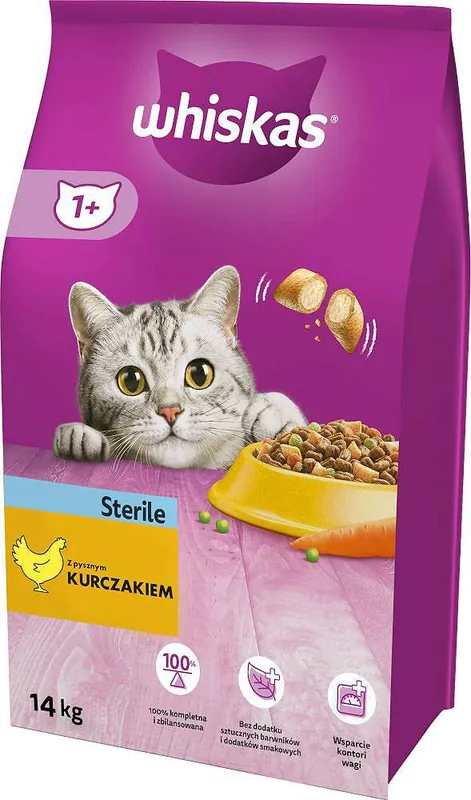 Kup teraz Whiskas Adult Sterile z Kurczakiem Sucha Karma dla kota op. 14kg