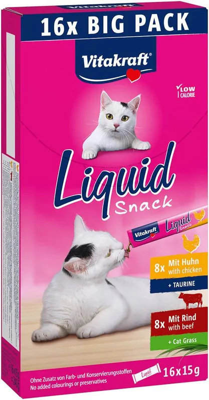 Oferta limitowana Vitakraft Przysmak Liquid Snack z kurczakiem i wołowiną dla kota op. 16x15g