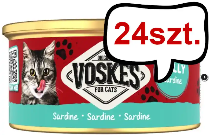 Ostatnie sztuki Voskes Original Jelly Sardine (Sardynki) Mokra Karma dla kota op. 85g Pakiet 24szt.