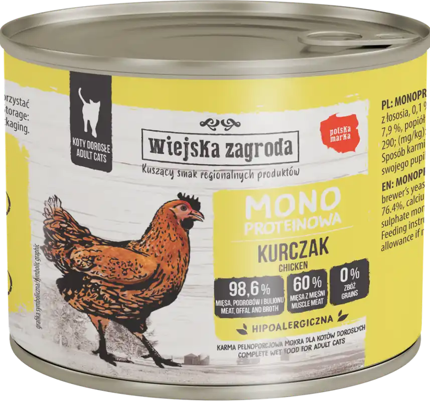 Wiejska Zagroda Adult Monoproteinowa Kurczak Mokra Karma dla kota op. 200g Ostatnia szansa