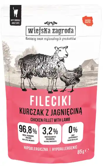 Wiejska Zagroda Fileciki Kurczak z jagnięciną Mokra Karma dla kota op. 85g Nowy