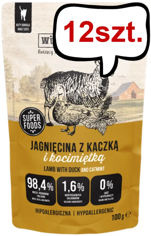 Szybka dostawa Wiejska Zagroda Jagnięcina z kaczką i kocimiętką Mokra Karma dla kota op. 100g Pakiet 12szt.