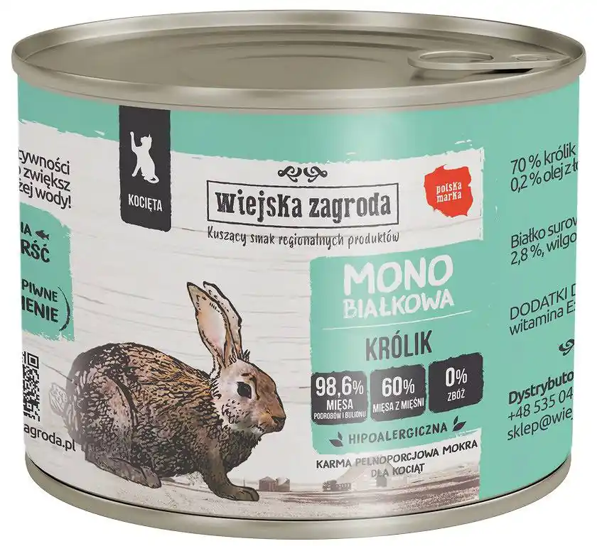 Wyjątkowa oferta Wiejska Zagroda Kitten Monobiałkowa Królik Mokra Karma dla kociąt op. 200g