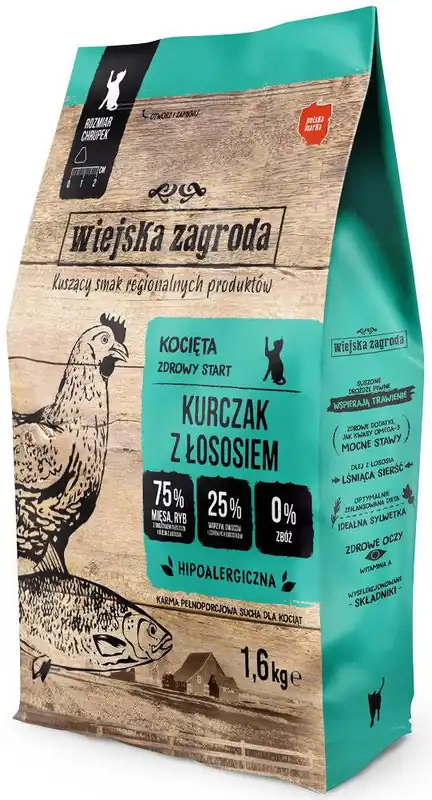 Wiejska Zagroda Kurczak z łososiem Sucha Karma dla kociąt op. 1.6kg Premium