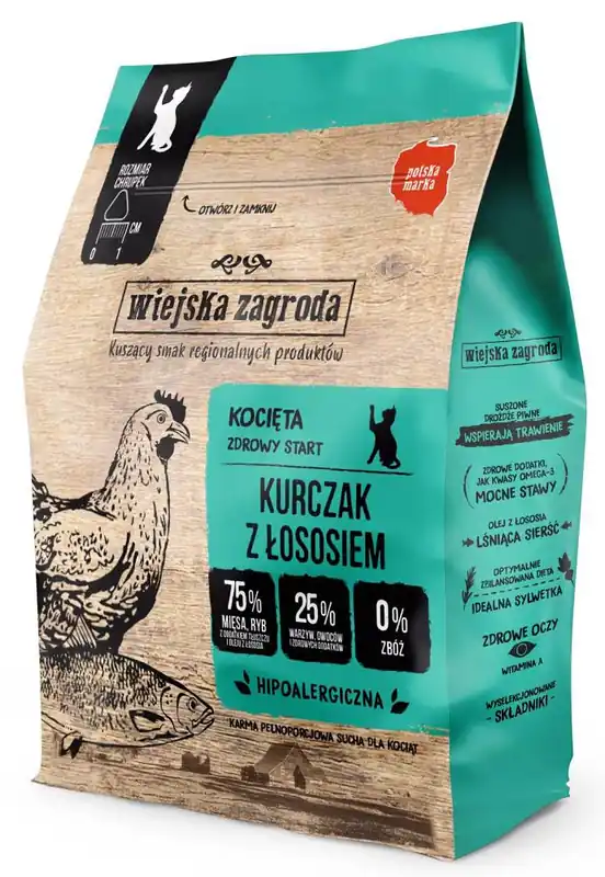Wiejska Zagroda Kurczak z łososiem Sucha Karma dla kociąt op. 400g Super okazja