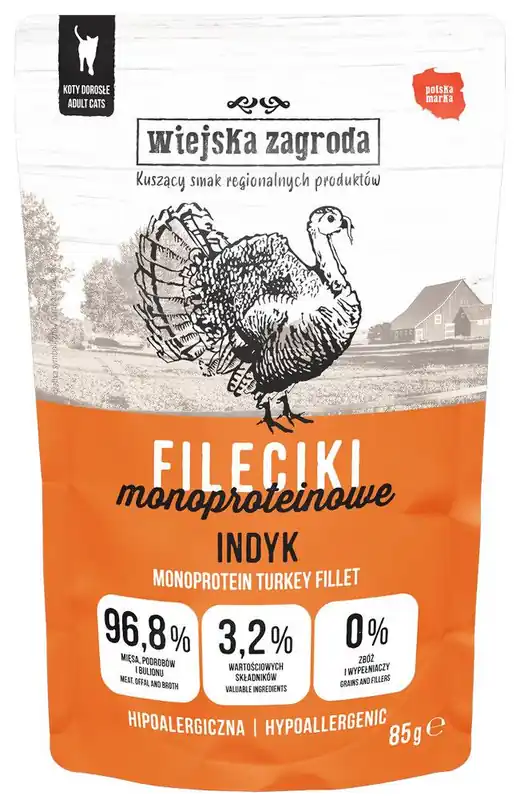 Wybór klientów Wiejska Zagroda Monoproteinowe Fileciki Indyk Mokra Karma dla kota op. 85g