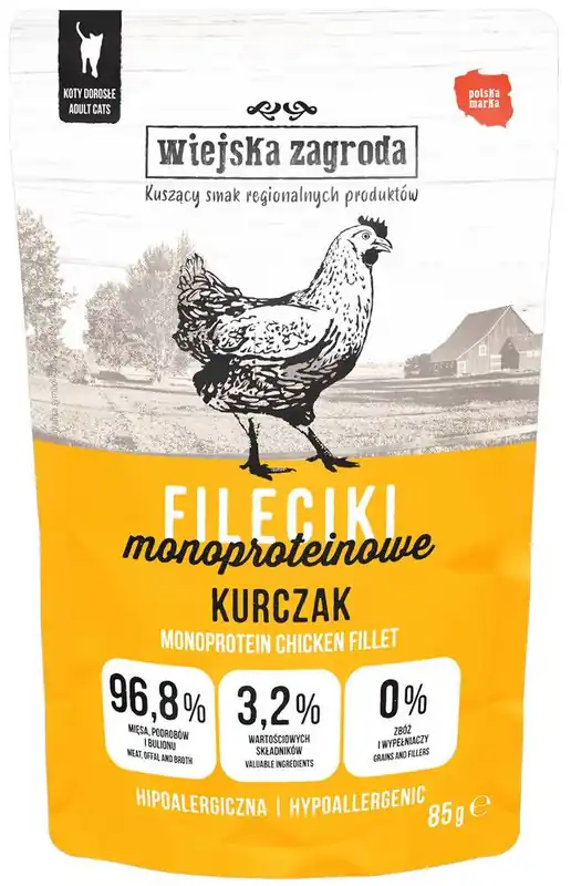 Obniżka ceny Wiejska Zagroda Monoproteinowe Fileciki Kurczak Mokra Karma dla kota op. 85g