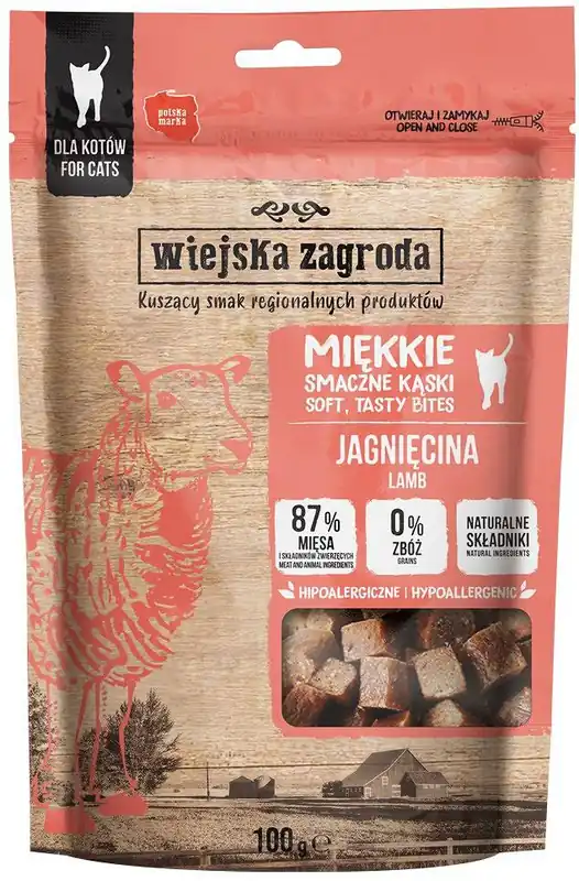 Wiejska Zagroda Przysmaki Miękkie Kąski Jagnięcina dla kota op. 100g Wysoka jakość