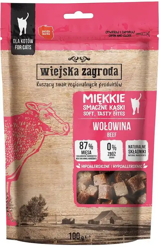 Ograniczona ilość Wiejska Zagroda Przysmaki Miękkie Kąski Wołowina dla kota op. 100g