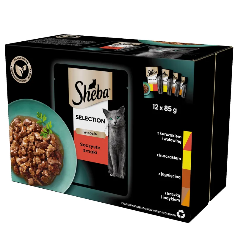 Sheba Saszetka Mokra Karma Dla Kota Kurczak, Wołowina, Jagnięcina, Indyk, Kaczka 12x85g Łatwy zwrot