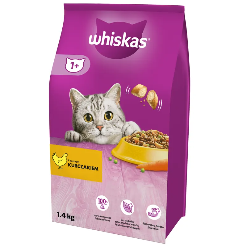 Super okazja Whiskas Adult 1,4kg Sucha Karma Pełnoporcjowa Dla Dorosłych Kotów Z Kurczakiem