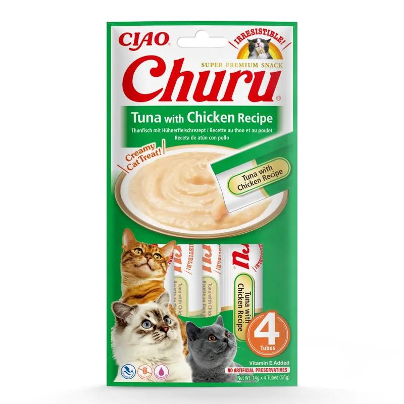Inaba Cat Churu Tuna With Chicken 4x14g (56g) Kremowy Przysmak Dla Kota Pasta Z Tuńczykiem I Kurczakiem Cena promocyjna