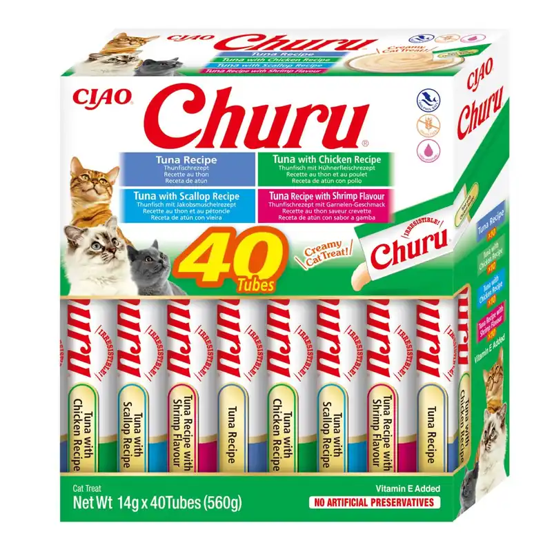 Bezpieczne zakupy Inaba Cat Churu 40x14g (560g) Kremowy Przysmak Dla Kota Pasta Mix Z Tuńczykiem I Owocami Morza