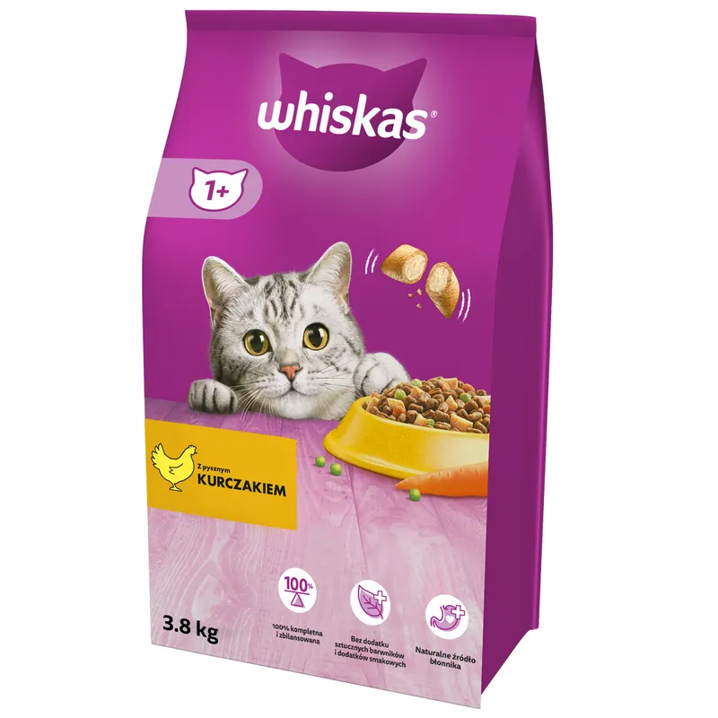 WHISKAS Adult 3,8 kg z Kurczakiem Sucha Karma Pełnoporcjowa Dla Dorosłych Kotów Niska cena