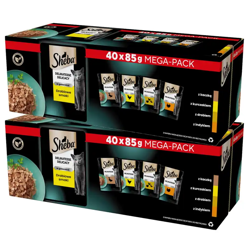 Sheba Delicacy Drobiowe Smaki Saszetki 80x85g Mokra Karma Pełnoporcjowa Dla Kota W Galaretce Łatwy zwrot