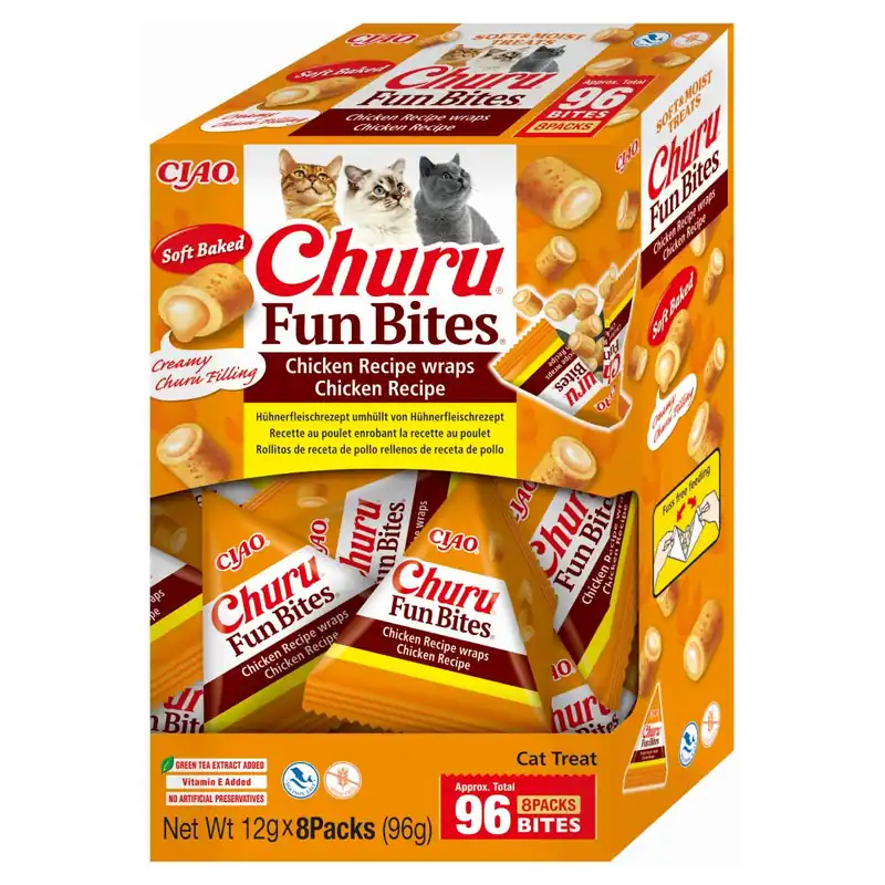 Tylko do końca tygodnia Inaba Cat Churu Fun Bites Chicken Recipe 8x12g Przysmak Dla Kota Poduszki Z Kremowym Nadzieniem Z Kurczakiem