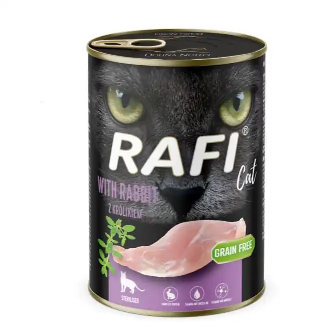 Tani Rafi Cat Adult 400g Bezzbożowa Mokra Karma Dla Kotów Sterylizowanych Z Królikiem
